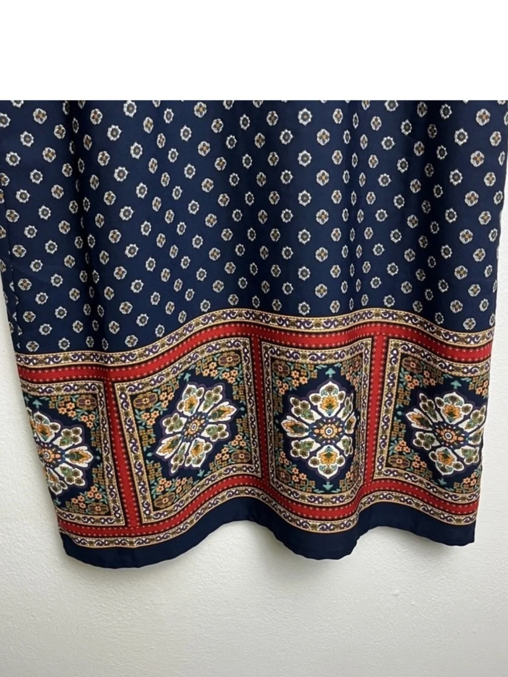 FOREVER 21 Contemporary Navy Blue Boho Floral Print Bell Sleeve DressSize Small